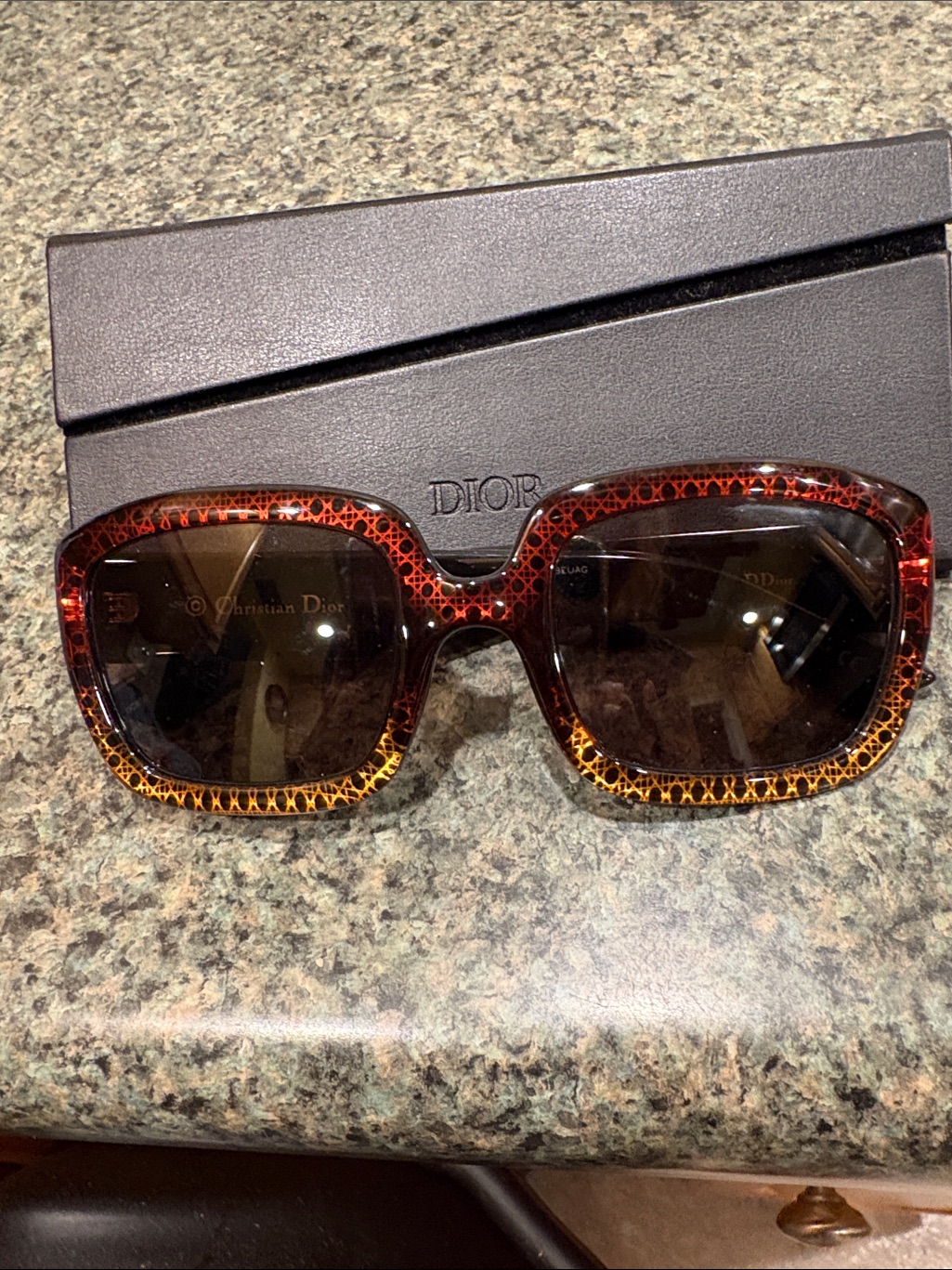 Vintage Christian Dior Tortoise Colored Sunglasses With Case